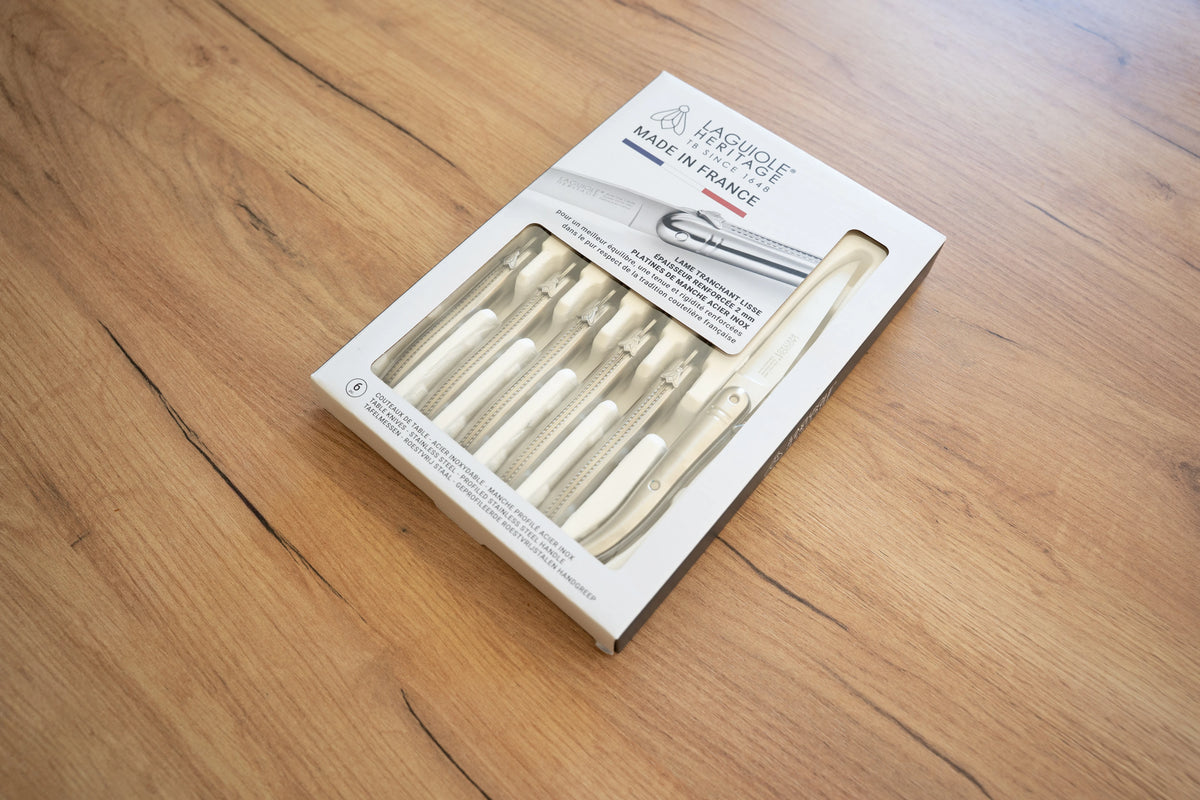 Coffret de 6 couteaux de table Laguiole Héritage Médium manche acier